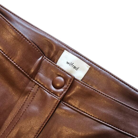 Aritzia Wilfred Adele Vegan Leather Pants in Cognac Brown Size 8 NWOT Kick Flare - Picture 7 of 10